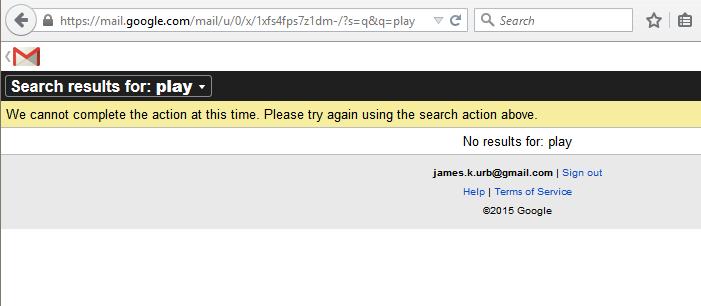 Figure 4.4: Ατελής Gmail αναζήτηση Ωστόσο, το σώμα HTML της απάντησης περιέχει τόσο τη συμβολοσειρά αναζήτησης και το authenticaion token, όπως μπορεί να δει κανείς στην παρακάτω εικόνα: Figure 4.