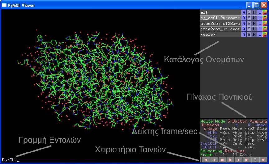 4.1 Το παράθυρο του Viewer Ο Viewer του PyMOL αποτελεί την καρδιά του συστήματος.
