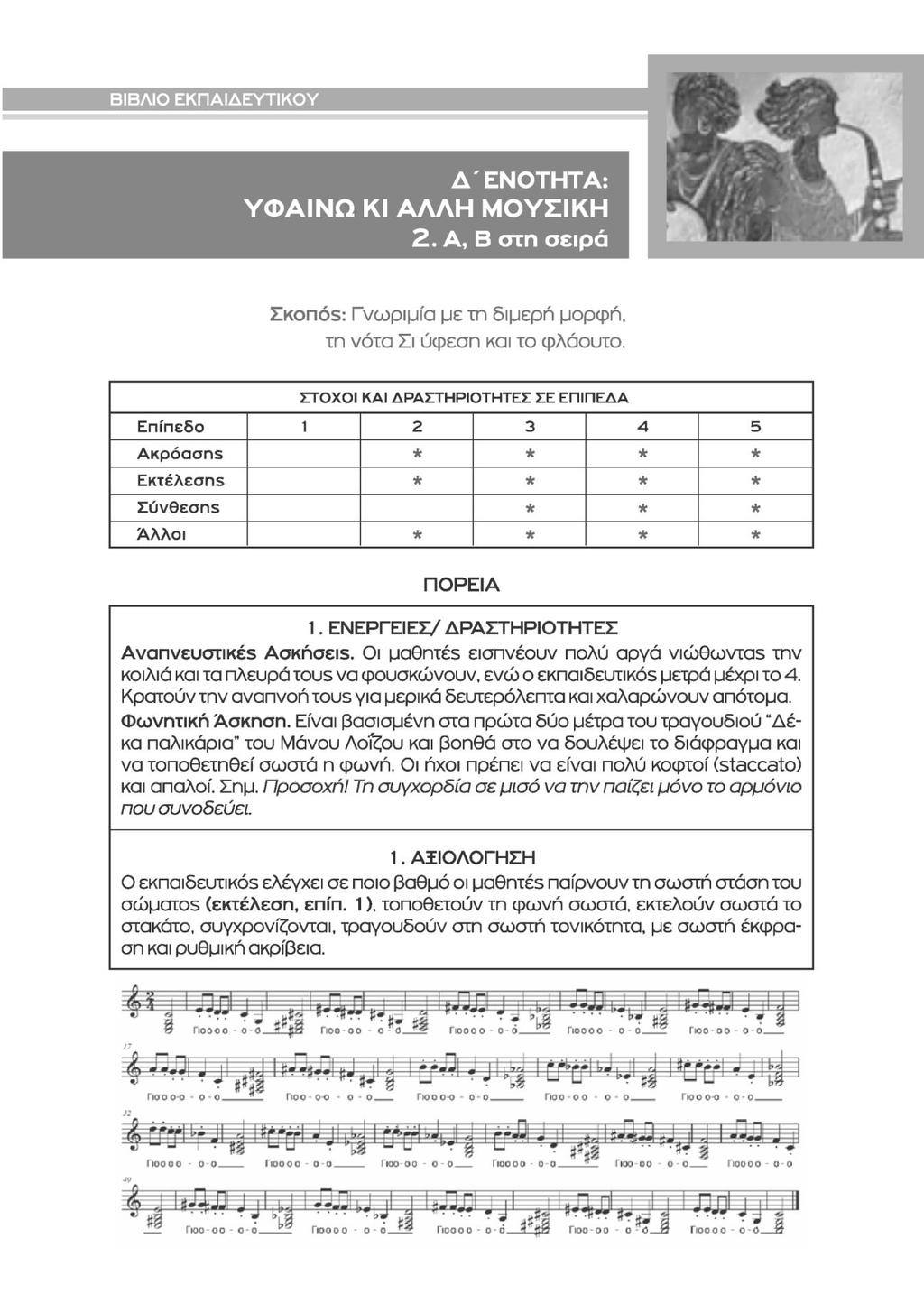 Ι=ΜΙ.Ι^.ΜΜϋϋΙ«.Π ΔΈΝΟΤΗΤΑ: ΥΦΑΙΝΩ ΚΙ ΑΛΛΗ ΜΟΥΣΙΚΗ 2. Α, Β στη σειρά ZKonos: Γνωριμία με τη διμερή μορφή, in νότα Σι ύφεση και το φλάουτο.
