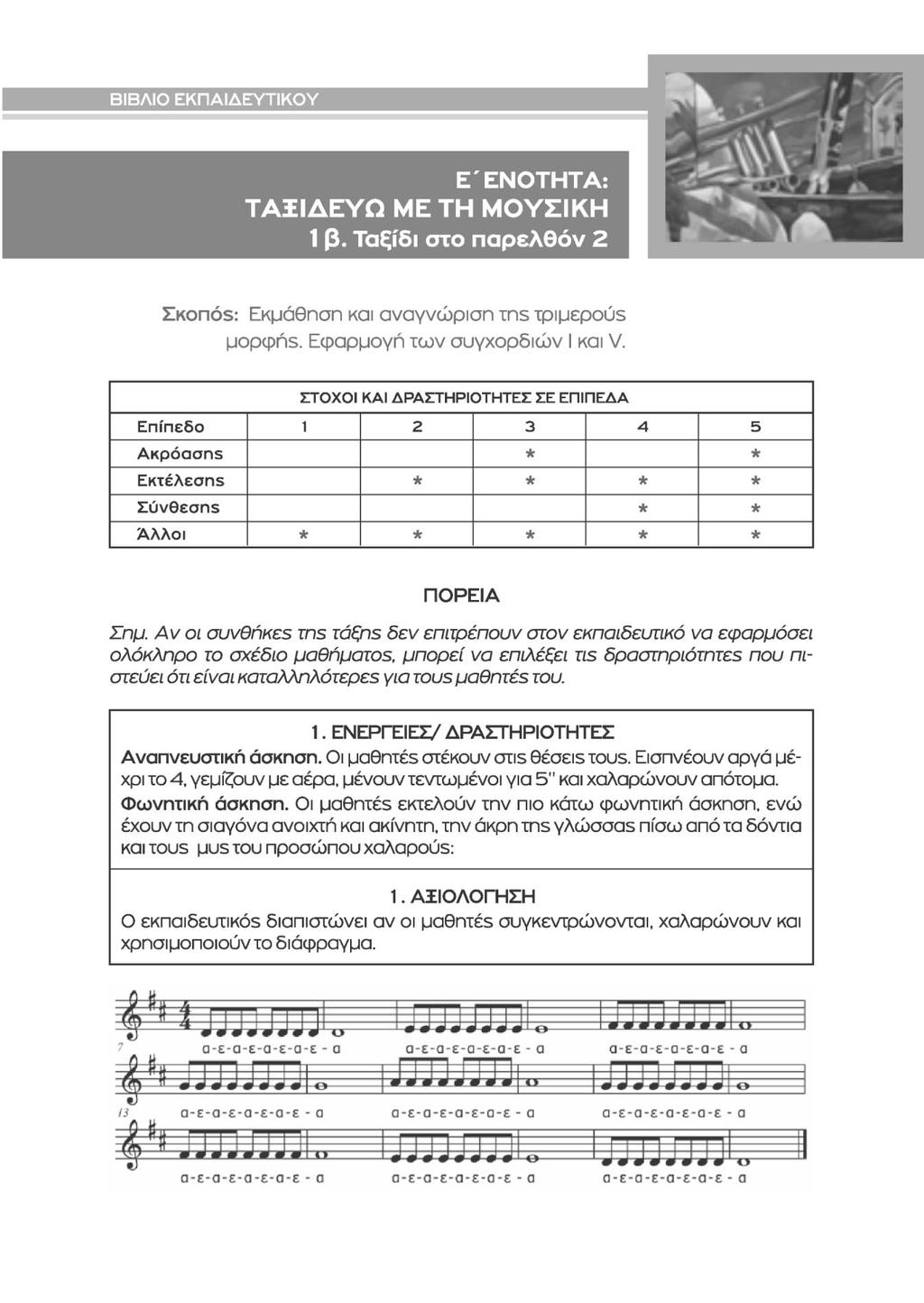 Ι=ΜΙ.Ι^.ΜΜϋϋΙ«.Π Ε ΕΝΟΤΗΤΑ: ΤΑΞΙΔΕΥΩ ΜΕ ΤΗ ΜΟΥΣΙΚΗ 1 β. Ταξίδι στο παρελθόν 2 Σκοπόε: Εκμάθηση και αναγνώριση ins τριμερούε μορφήε. Εφαρμογή των συγχορδιών I και V.
