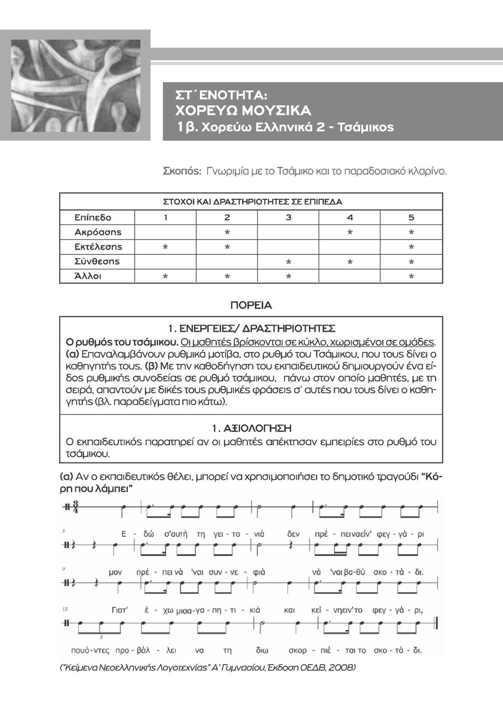 \ \ a V Λί 1 β. Χορεύω Ελληνικά 2 - ΤσάμικοΞ Σκοπόε: Γνωριμία με το Τσάμικο και το παραδοσιακό κλαρίνο.