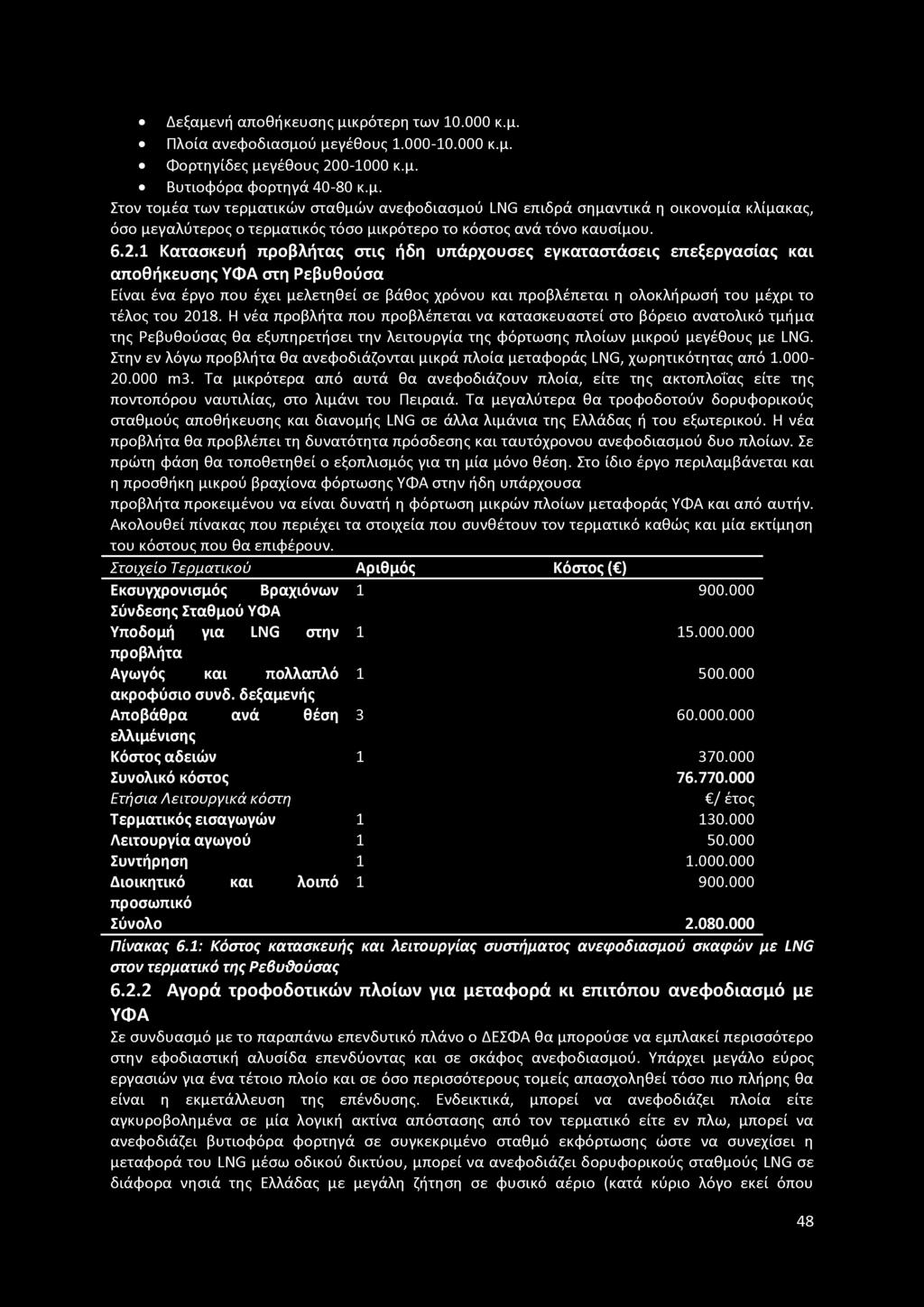 τέλος του 2018. Η νέα προβλήτα που προβλέπεται να κατασκευαστεί στο βόρειο ανατολικό τμήμα της Ρεβυθούσας θα εξυπηρετήσει την λειτουργία της φόρτωσης πλοίων μικρού μεγέθους με LNG.