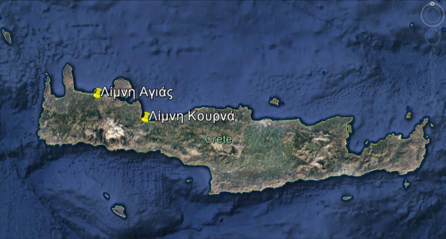 Εικόνα 11: Θέση περιοχών μελέτης Τα λιμναία συστήματα της Κρήτης είναι περιορισμένα με πολλά από αυτά να είναι ταμιευτήρες που έχουν κατασκευαστεί τα τελευταία χρόνια και δύνανται να εξελιχθούν σε