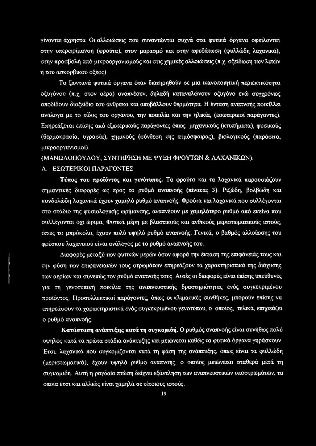 Η ένταση αναπνοής ποικίλλει ανάλογα με το είδος του οργάνου, την ποικιλία και την ηλικία, (εσωτερικοί παράγοντες).