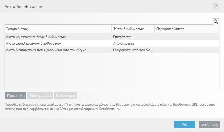 Προσθήκη ηµιουργεί µια νέα λίστα πέρα από τις προκαθορισµένες. Αυτό µπορεί να είναι χρήσιµο εάν θέλετε να ξεχωρίσετε διαφορετικές οµάδες διευθύνσεων.