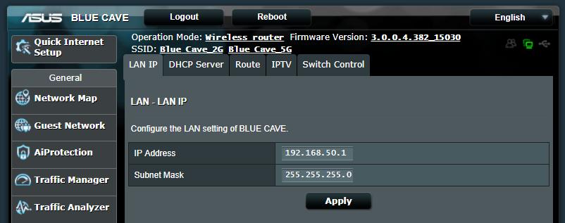 4.2 LAN (Τοπικό δίκτυο) 4.2.1 LAN IP Η οθόνη LAN IP σας επιτρέπει να τροποποιείτε τις ρυθμίσεις IP LAN του ασύρματου δρομολογητή.