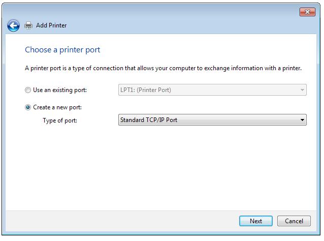 3. Επιλέξτε Create a new port (Δημιουργία νέας θύρας) και ορίστε την επιλογή Type of Port