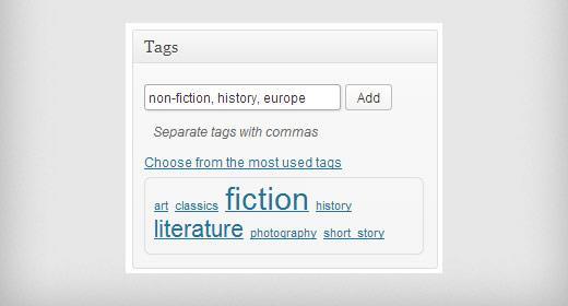 4.8 Ετικέτες (Tags) Η ετικέτα είναι μία από τις προκαθορισμένες ταξινομίες στο WordPress. Οι χρήστες μπορούν να προσθέτουν ετικέτες στις δημοσιεύσεις WordPress μαζί με τις κατηγορίες.