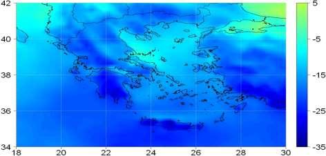 5% 2071-2100: Μείωση του μέσου ετήσιου ύψους βροχής για το σύνολο τις επικράτειας κατά 5% (Σενάριο Β2) κατά 19% (Σενάρια Α2, Α1Β) Σενάριο A1B: Εκατοστιαία Μεταβολή του Μέσου Ετήσιου Ύψους Βροχής