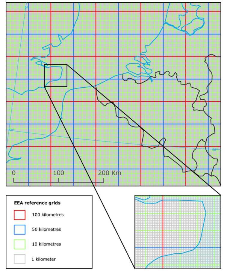 Ως βάση για την δημιουργία του καννάβου 500 x 500 m, χρησιμοποιήθηκε το Ευρωπαϊκό Πλέγμα Αναφοράς (European Environment Agency reference grid http://www.eea.europa.