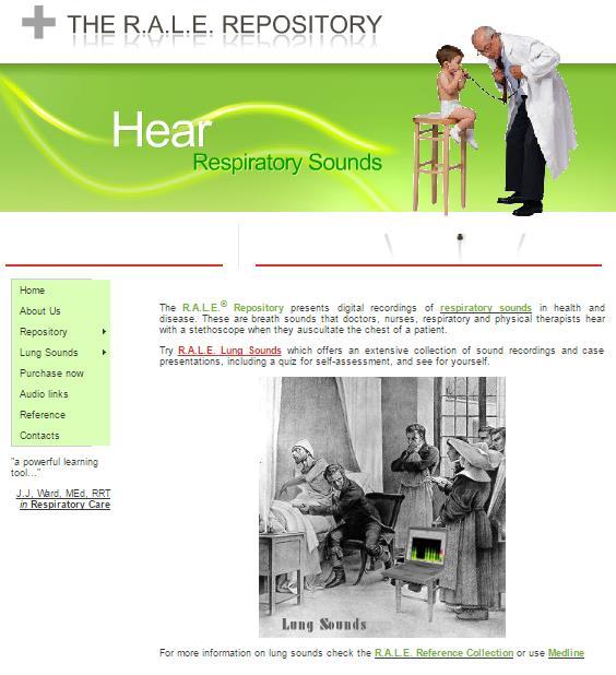 Figure 27 Main Menu. (http://rale.ca/default.htm) Ο συνδυασμός ήχων αναπνευστικών και καρδιακών σε μία βάση είναι μία άλλη δυνατότητα.