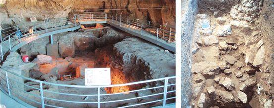 Σπήλαιο «Θεόπετρας» Θεσσαλίας Αριστερά, το εσωτερικό του σπηλαίου της Θεόπετρας με τους διαδρόμους θέασης για τους επισκέπτες.