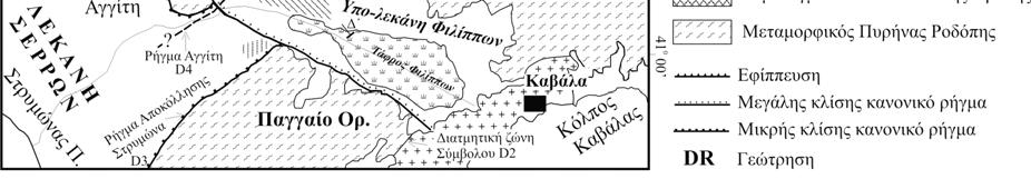 Στρωματογραφική στήλη της ιζηματογενούς ακολουθίας του κεντρικού τμήματος της λεκάνης