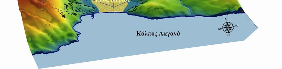 3.1.1. Μορφολογία Το έλος Κεριού βρίσκεται στο ΝΝΑ άκρο της οροσειράς του Βραχίονα και περικλείεται από λοφοειδείς εξάρσεις μέγιστου ύψους +400 m στα νότια, και ~200 m από δυτικά και βόρεια (Σχ. 2.