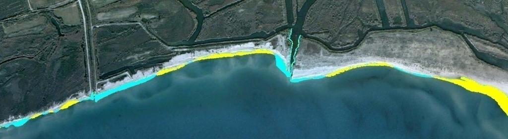 Google Earth. Τεχνητά κανάλια (2) ανατολικά της αμμόγλασσας, ίδια περίοδο.