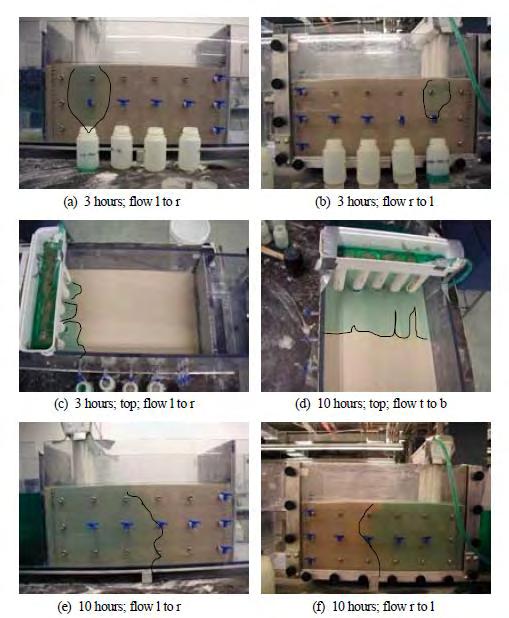 19 shows the CS travelling into the soil during the first ten hours The tests showed that a minimum of one and a half pore volumes are required in order to achieve full coverage of the box model at