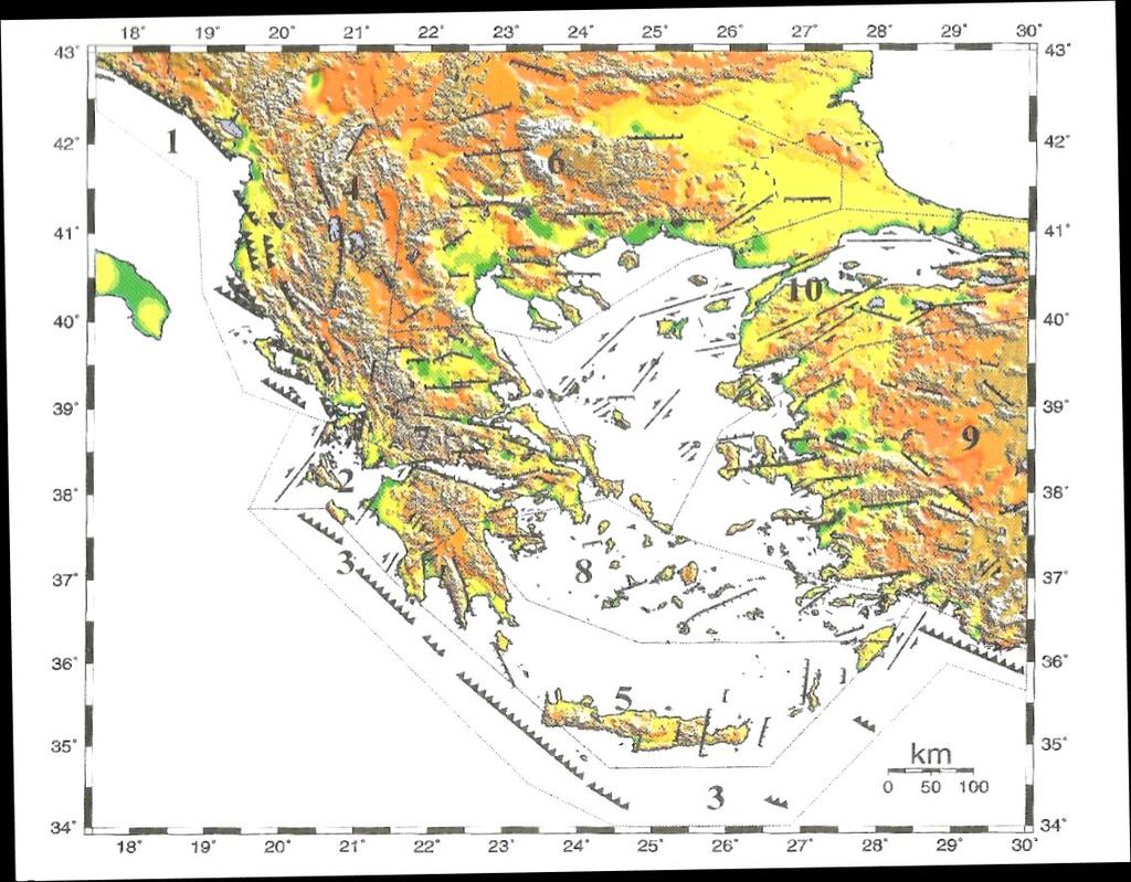 5.5 Τα κύρια ρήγματα σεισμών (επιφανειακών και ενδιάμεσου βάθους) στην Ελλάδα Σύμφωνα με πολλές μελέτες, σημαντικοί ισχυροί σεισμοί γεννιούνται σε ρήγματα που φτάνουν μέχρι και την επιφάνεια της γης.