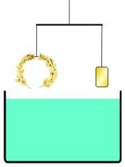 2ο πείραμα του Αρχιμήδη Χρησιμοποίησε την ιδέα της άνωσης. Σε έναν ζυγό σύγκρισης με ίσους βραχίονες κρέμασε το στέμμα στη μία πλευρά και τον καθαρό χρυσό στην άλλη. Ο ζυγός προφανώς ισορροπούσε.