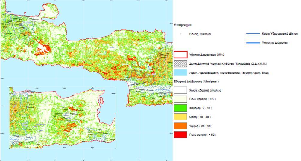 4.2.2.7 Χάρτες αξιολόγησης τρωτότητας σε εδαφική διάβρωση Για την χαρτογραφική απεικόνιση της τρωτότητας σε εδαφική διάβρωση (SE) χρησιμοποιήθηκαν τα ψηφιακά δεδομένα για κάθε παράμετρο της RUSLE τα