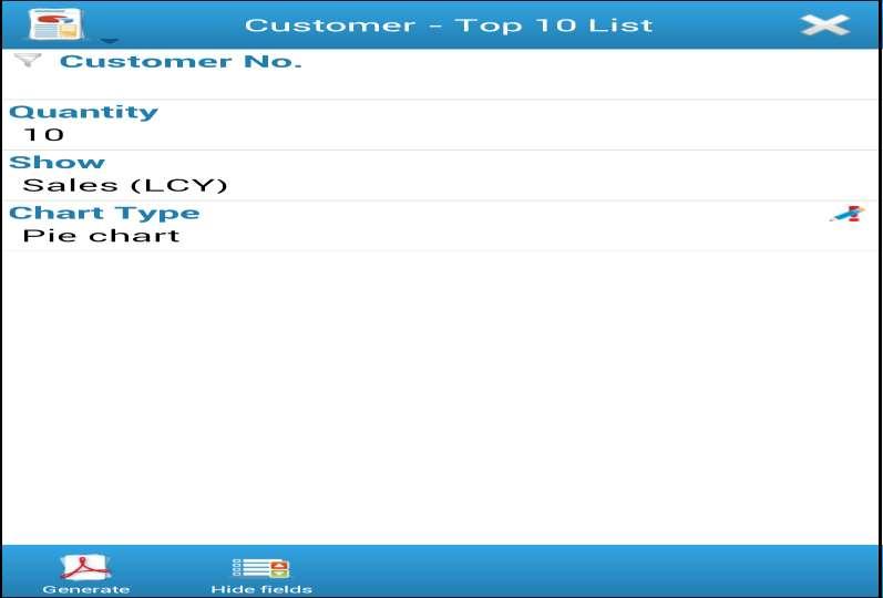 Δηθφλα 174: Παξαγσγή ηεο αλαθνξάο ζην MobileNAV (Customer Top 10 List) Γεκηνπξγνχκε ηελ αλαθνξά θαη έρνπκε ην παξαθάησ απνηέιεζκα.