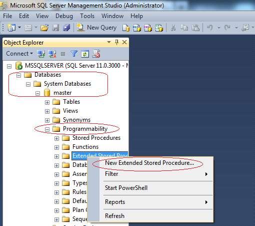 γηα λα δεκηνπξγήζνπκε ην πξψην εθ ησλ δχν extended stored procedures.