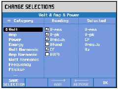 Setul de valori care trebuie loggate se poate selecta din meniu cu tasta funcţională F1 SETUP READINGS.