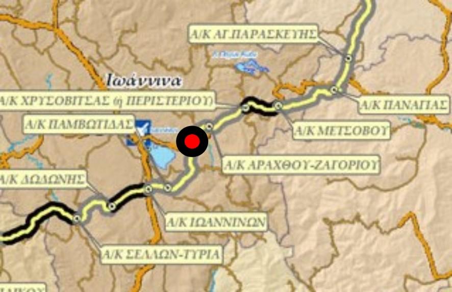 σήραγγες στις θέσεις: αριστερός κλάδος από Χ.Θ. 6+166.06 έως Χ.Θ. 10+730 (µήκος 4563,94m) και εξιός κλάδος από Χ.Θ. 6+160.21 έως Χ.Θ. 10+637 (µήκος 4476,79m). Σχήµα 6.1. Γεωγραφικός χάρτης της περιοχής κατασκευής της σήραγγας ρίσκου, µε την χάραξη της Εγνατίας Οδού (www.