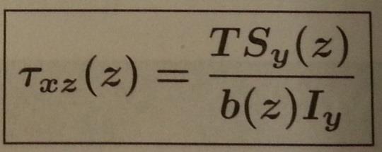 Izračun strižnih napetosti v nosilcu: Strižne napetosti se po višini simetričnega prereza spreminjajo po enačbi: Kjer je T notranja prečna sila (navidezno prerezano mesto), Sy(z) je statični moment