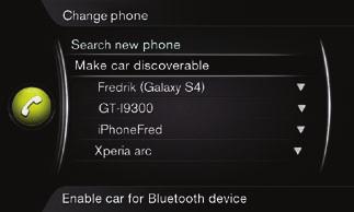 Πώς συνδέω ένα τηλέφωνο Bluetooth *; Στην κανονική προβολή για την πηγή τηλεφώνου, πατήστε OK/MENU. Επιλέξτε Make car discoverable και επιβεβαιώστε την επιλογή σας με το OK/MENU.