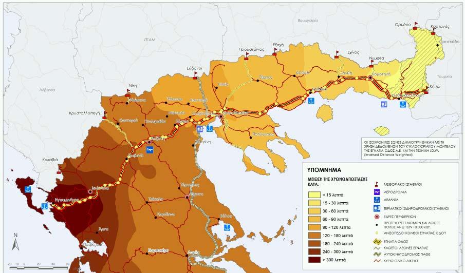 ΠΑΡΑΡΤΗΜΑ ΧΑΡΤΩΝ Χάρτης 16: Εκτιμούμενη Μείωση της Χρονοαπόστασης (από την Αλεξανδρούπολη προς όλα τα σημεία