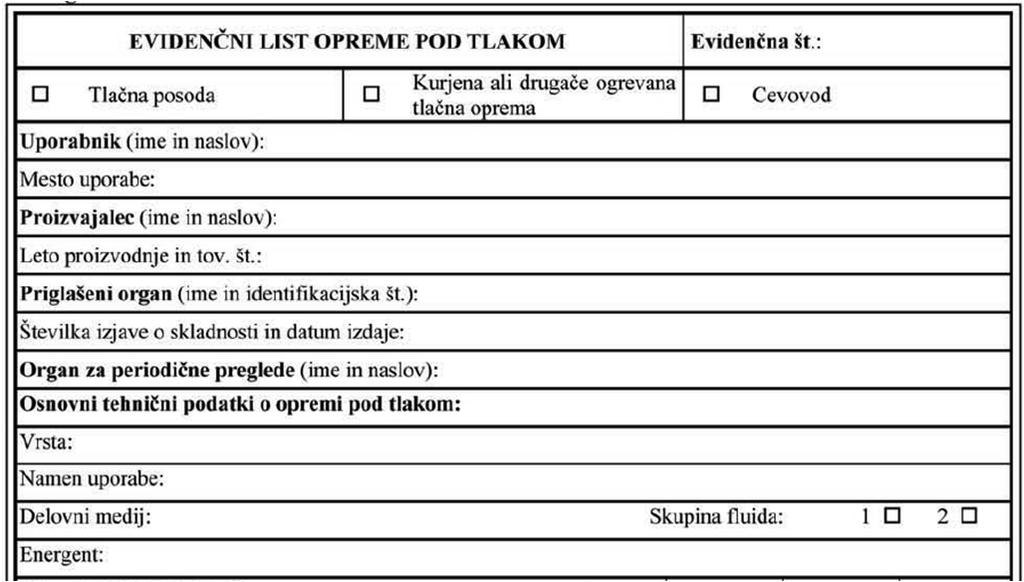 Priloga IV Evidenčni list opreme pod tlakom 3