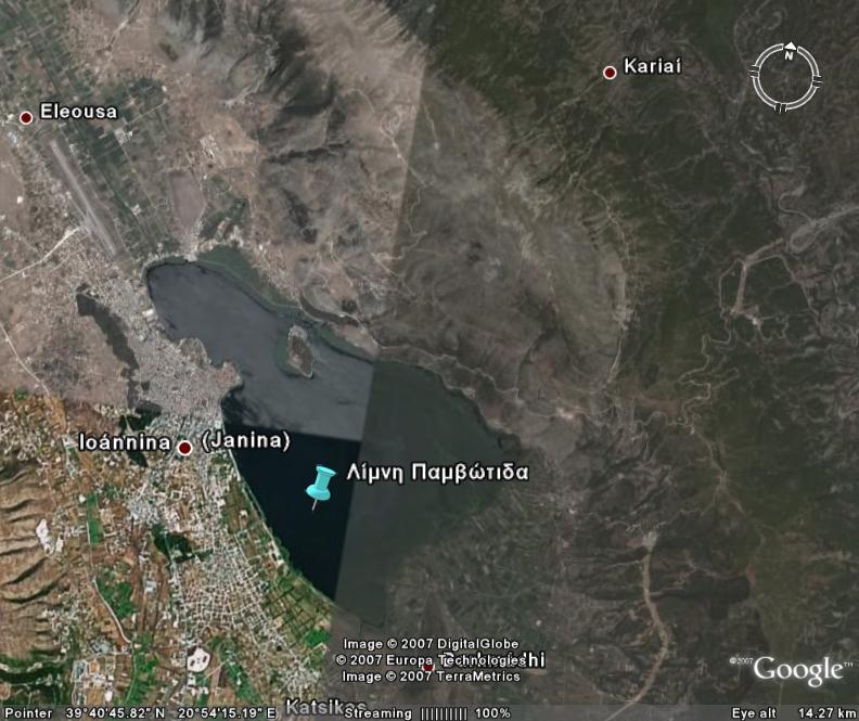 υψόμετρο 585m. Η λίμνη χαρακτηρίζεται εύτροφη ως υπέρτροφη (Anagnostidis & Economou-Amilli 1980). Εικόνα 11 Χάρτης της ευρύτερης γεωγραφικής περιοχής της λίμνης Παμβώτιδας. (Πηγή φωτογραφιών: www.