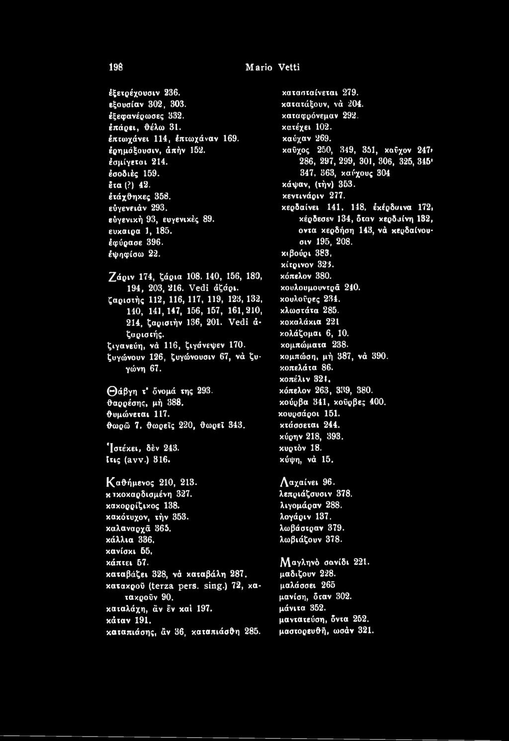 καύχαν 269. καΰχος 250, 349, 351, καΰχον 247> 286, 297, 299, 301, 306, 325, 345 347, 363, καΰχους 304 κάψαν, (χήν) 353. κενχινάριν 277.