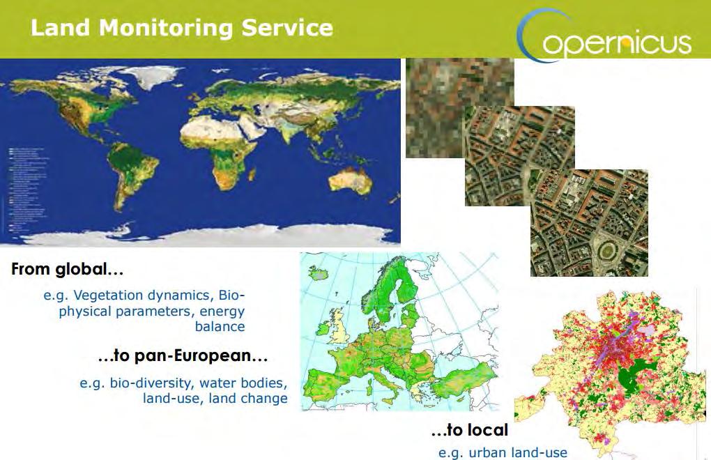 GMES/Copernicus Τμήματα (components) του Land Monitoring Service Από το παγκόσμιο τμήμα (Global component)... Βιοφυσικοί παράμετροι (Κλίμα), ασφάλεια τροφίμων κ.α....στο Ευρωπαϊκό τμήμα (European component).