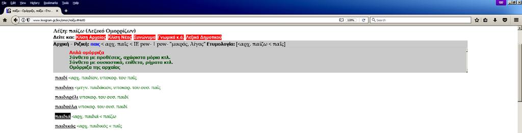 4 Ομόρριζα και ετυμολογία Ομόρριζα και παράγωγα, όλες οι λέξεις της ίδιας οικογένειας από την αρχαία ως τη νέα ελληνική καθώς και η
