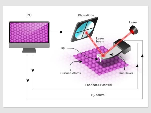 Αρχές Λειτουργίας Ανατομία AFM Laser & Φωτοδίοδος Οι δυνάμεις που αναπτύσσονται μεταξύ της επιφάνειας και της ακίδας προκαλούν στη βάση της ακίδας μια καμπή ή μια
