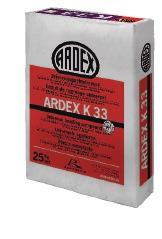 70 PODLAHY ARDEX K 33 Univerzálna stierková hmota Na báze cementu, s ARDURAPID efektom. Stierková a vyrovnávacia hmota. Pre interiér.