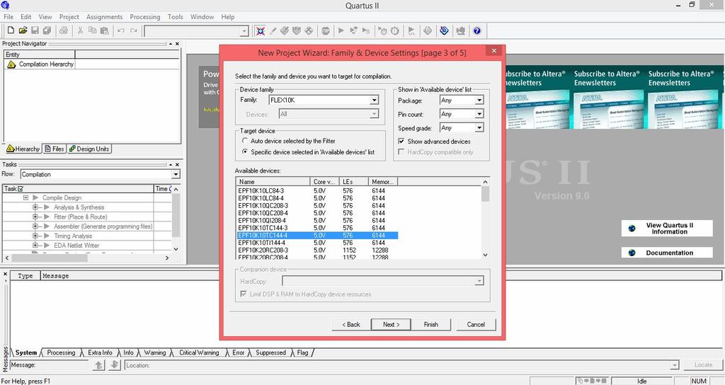 όνομα του project είναι led_ssd_lcd_driver και αποθηκεύεται στο φάκελο projects, ο οποίος βρίσκεται στο ακόλουθο path, c:\altera\90sp1\quartus. Όπως απεικονίζεται και στο Σχήμα 7.