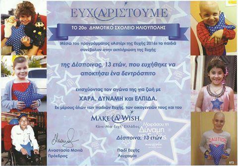 γ) Συμμετείχαμε στη δράση «Make A Wish». Τα χρήματα που συγκεντρώθηκαν χρησιμοποιήθηκαν για την εκπλήρωση της ευχής ενός παιδιού με σοβαρή ασθένεια.