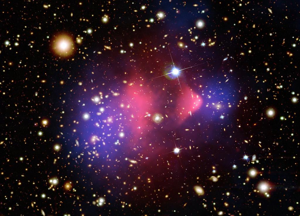 1Ε 0657-56 Bullet cluster: Τα κέντρα µάζης της συνήθους και σκοτεινής ύλης δεν συµπίπτουν Οπτικό: Χιλιάδες γαλαξίες