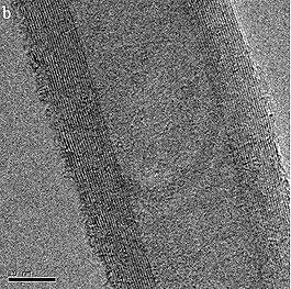 Sl. 9:. TEM: Tipičan izgled jednostene karbonske nanotube (Azojano, J. Nanotechnology, 1, (2005), 1-11.