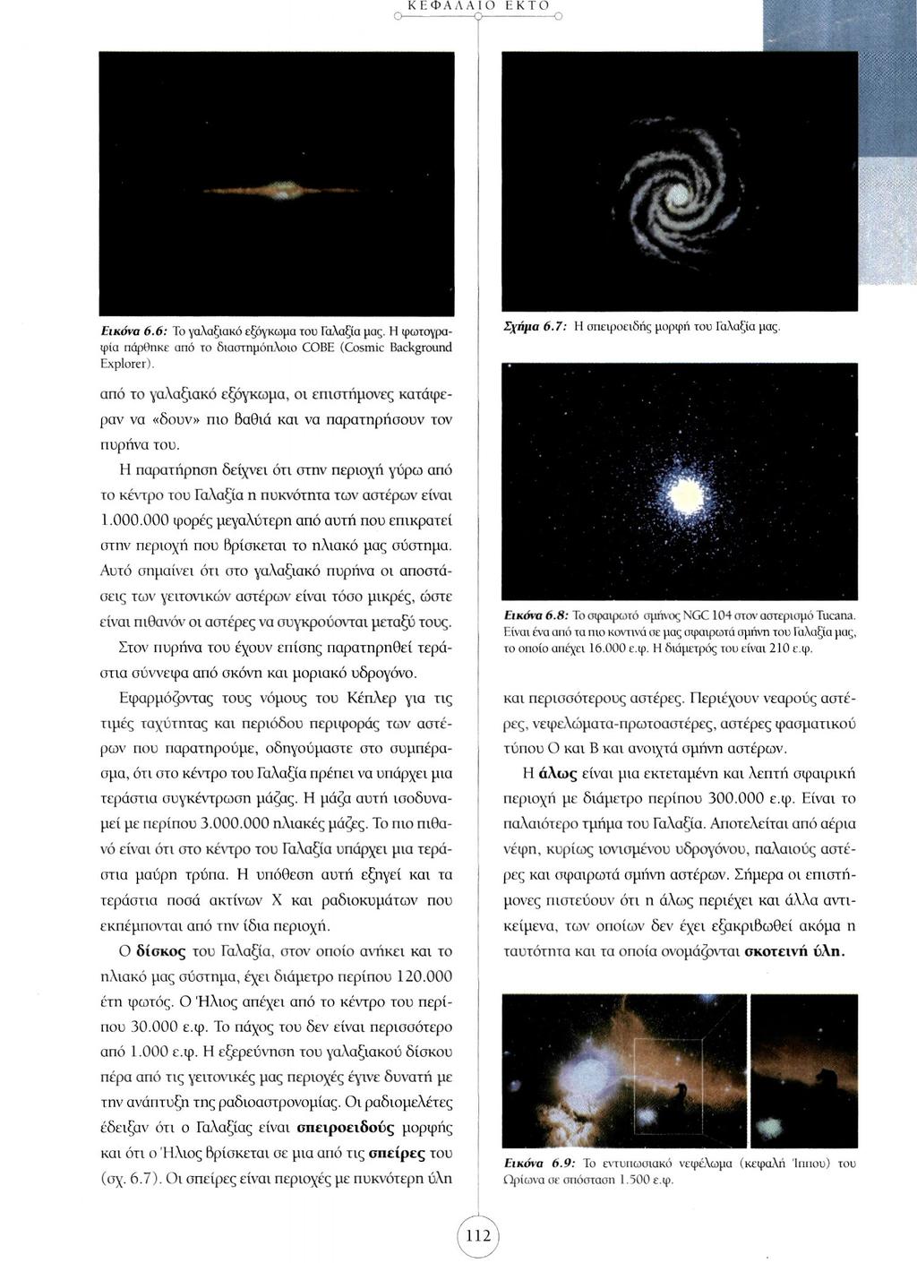 Εικόνα 6.6: "Το γαλαξιακό εξόγκωμα του Γαλαξία μας. Η φωτογραφία πάρθηκε από το διαστημόπλοιο COBE (Cosmic Background Explorer). Σχήμα 6.7: Η σπειροειδής μορφή του Γαλαξία μας.