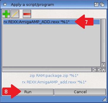 Εδώ το σενάριο Arexx «AmigaAMP_ADD.rexx». 6/ Κάνε κλικ στο κουμπί [OK]. 7/ Η γραμμή εντολής δημιουργείται από το σενάριο ή πρόγραμμα.