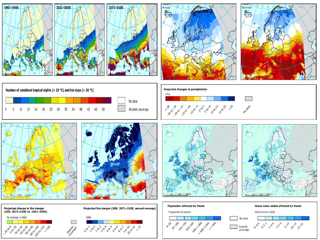 Σχήμα 1: Προβλεπόμενες επιπτώσεις της κλιματικής αλλαγής και συναφείς απειλές4. Με βάση την έκθεση του ΕΟΠ «Climate change, impacts and vulnerability in Europe» (2012)5.