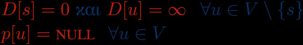 Υπολογισμός Συντομότερων Μονοπατιών Διατηρούμε «απαισιόδοξη» εκτίμηση D[u] για d(s, u). Αρχικά: Αλγόριθμος εξετάζει ακμές (v, u) και αναπροσαρμόζει D[u].