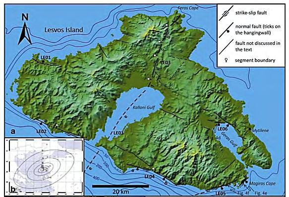 Σχήμα 2.11 Μορφοτεκτονικός χάρτης της νήσου Λέσβου.