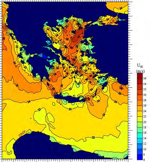 Οι μεγαλύτερες ταχύτητες ανέμου στον Ελληνικό χώρο επικρατούν στις θαλάσσιες περιοχές έναντι των περιοχών της ηπειρωτικής Ελλάδας σύμφωνα με αντίστοιχη μελέτη για την ταχύτητα και τη διεύθυνση των