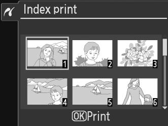 Δημιουργία εκτυπώσεων ευρετηρίου Για να δημιουργήσετε εκτύπωση ευρετηρίου όλων των φωτογραφιών JPEG που περιέχει η κάρτα μνήμης, επιλέξτε Index print (Εκτύπωση ευρετηρίου) στο Βήμα 2 της ενότητας