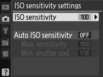 ISO sensitivity settings (Ρυθμίσεις ευαισθησίας ISO) Κουμπί G C μενού λήψης Ρυθμίστε την ευαισθησία ISO (0 62).