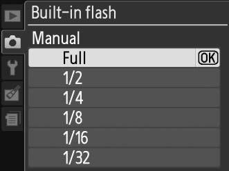 Built-in flash (Ενσωματωμένο φλας) Κουμπί G C μενού λήψης Επιλέξτε τη λειτουργία φλας για το ενσωματωμένο φλας στις λειτουργίες P, S, A και M.